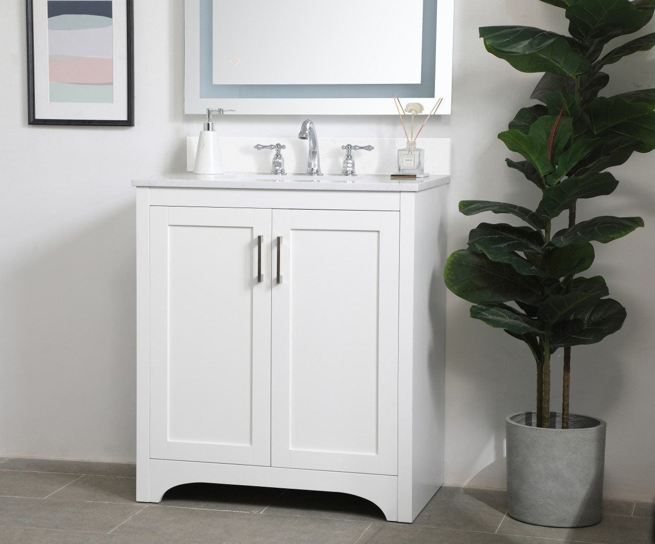 Elegant Decor VF17030WH-BS 30 inch Single Bathroom Vanity in White with Backsplash