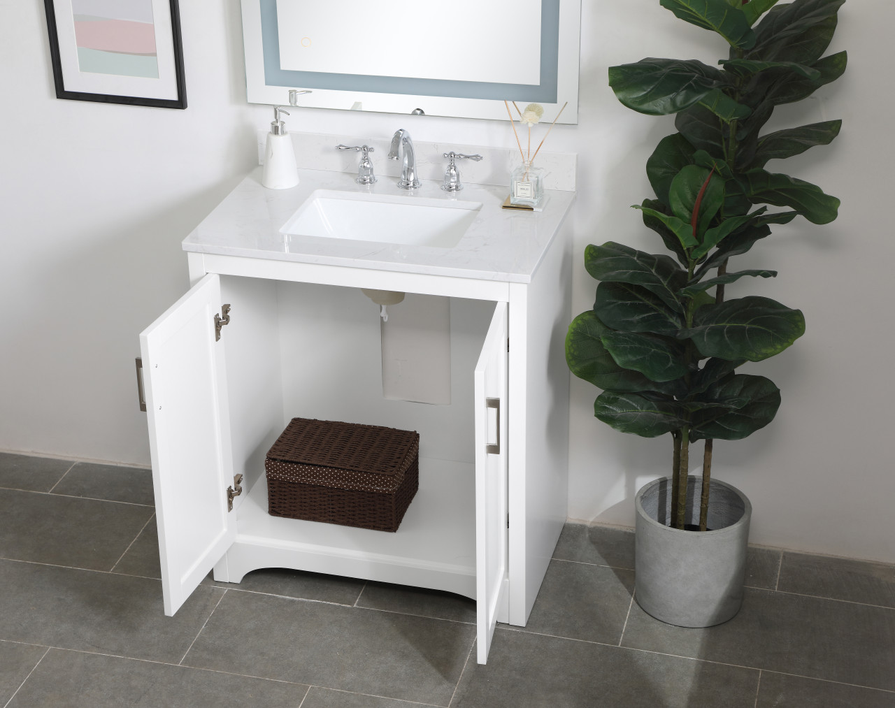 Elegant Decor VF17030WH-BS 30 inch Single Bathroom Vanity in White with Backsplash