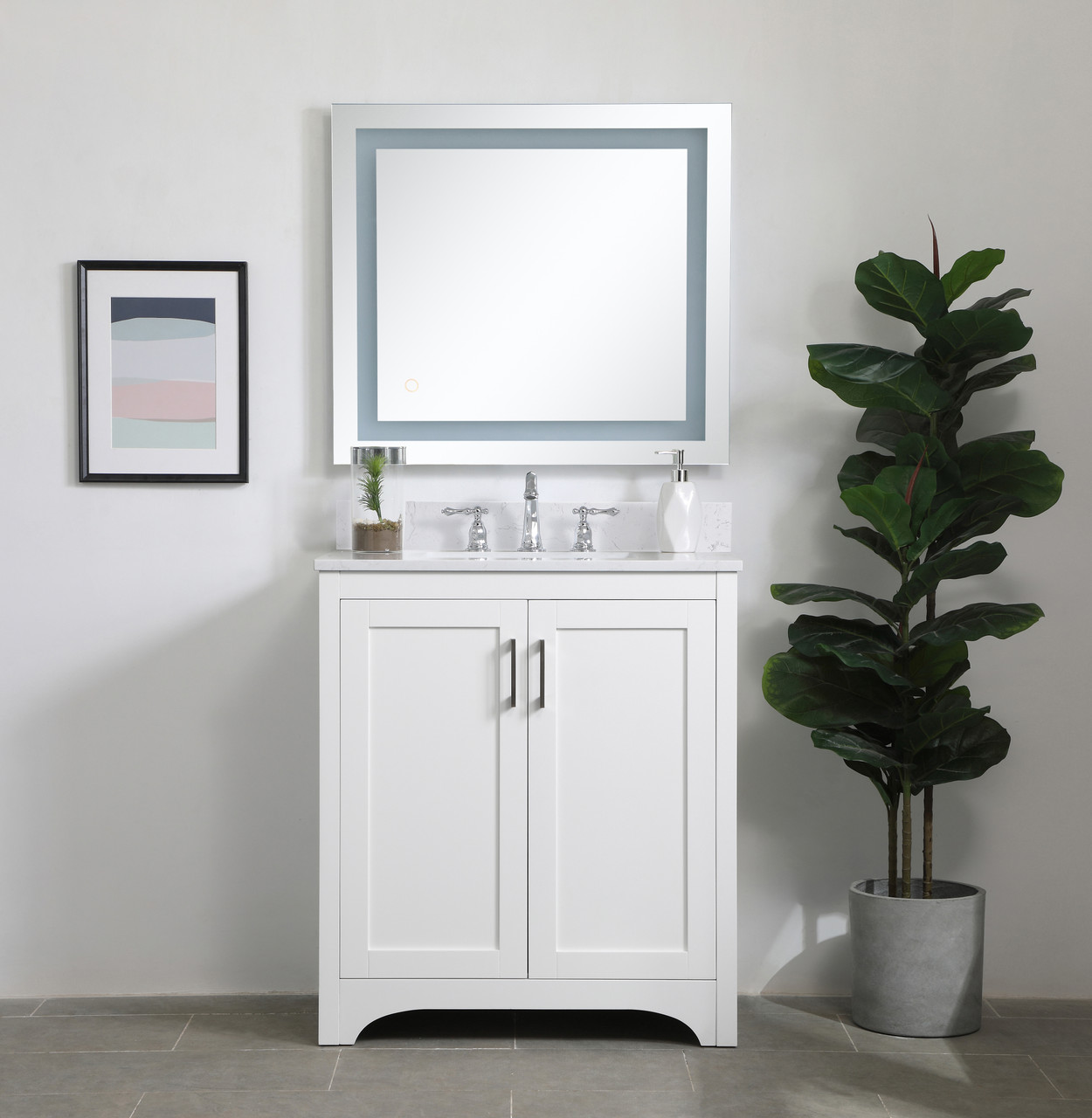 Elegant Decor VF17030WH-BS 30 inch Single Bathroom Vanity in White with Backsplash