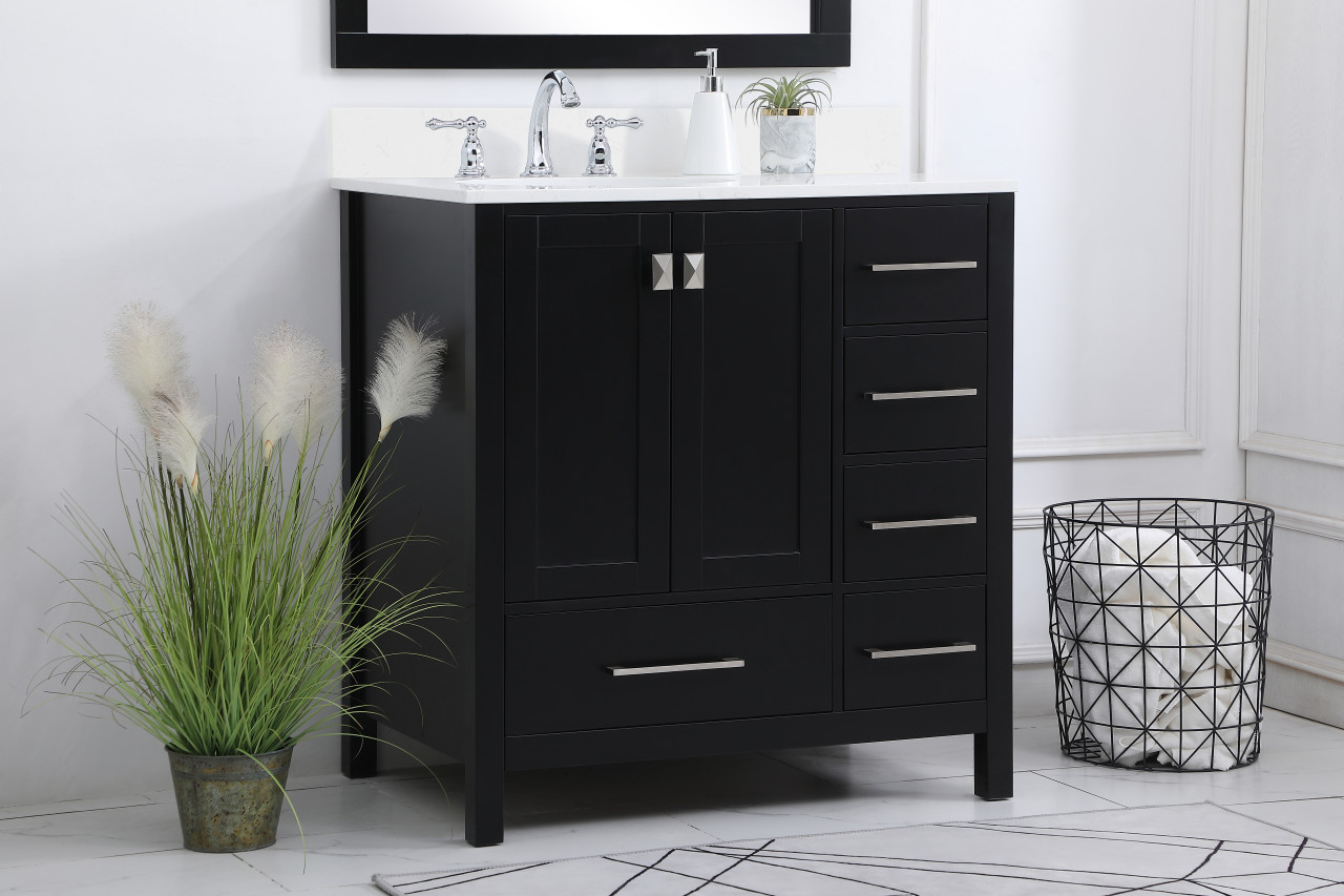 Elegant Decor VF18832BK-BS 32 inch Single Bathroom Vanity in Black with Backsplash