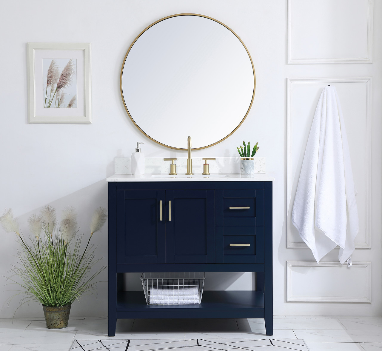 Elegant Decor VF16036BL-BS 36 inch Single Bathroom Vanity in Blue with Backsplash