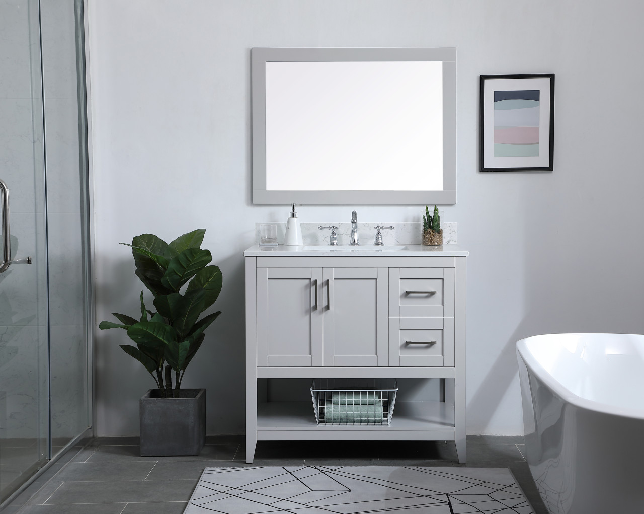 Elegant Decor VF16036GR-BS 36 inch Single Bathroom Vanity in Grey with Backsplash