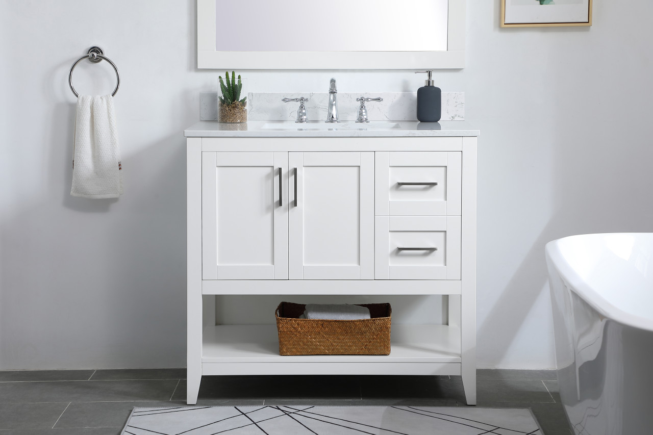 Elegant Decor VF16036WH-BS 36 inch Single Bathroom Vanity in White with Backsplash