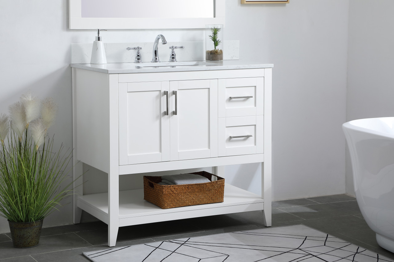 Elegant Decor VF16036WH-BS 36 inch Single Bathroom Vanity in White with Backsplash