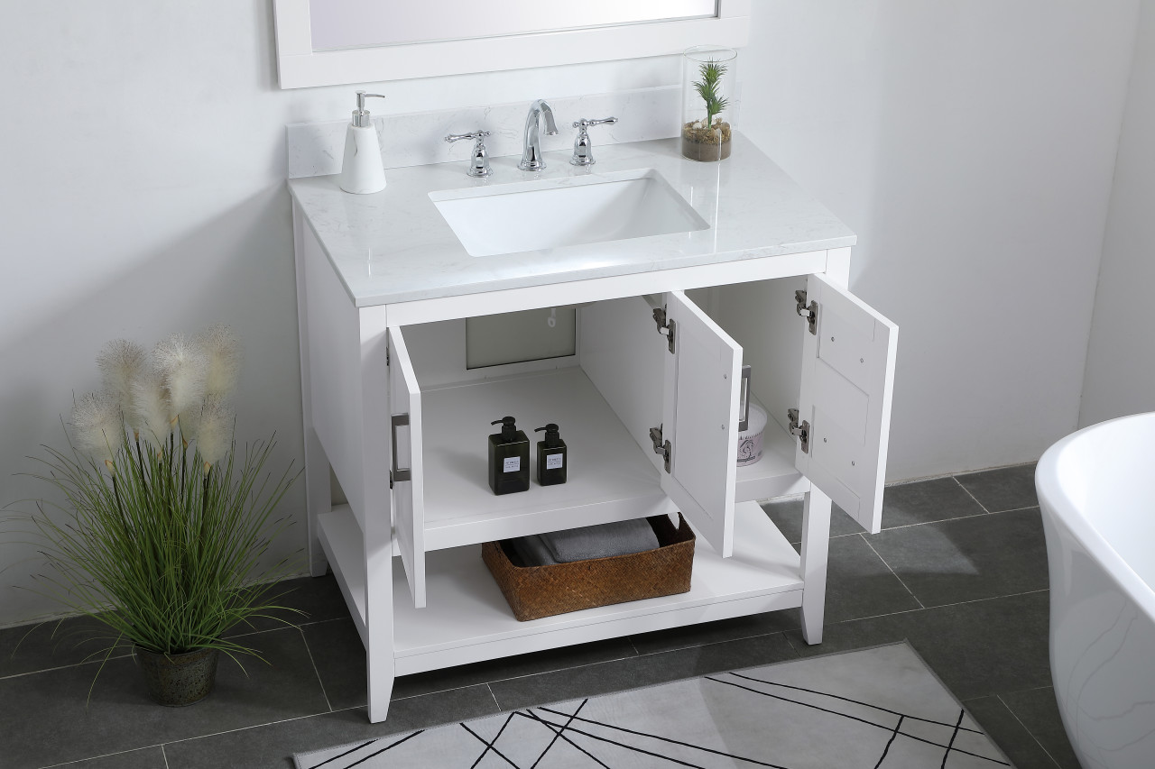 Elegant Decor VF16036WH-BS 36 inch Single Bathroom Vanity in White with Backsplash
