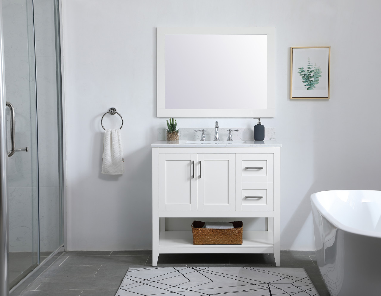 Elegant Decor VF16036WH-BS 36 inch Single Bathroom Vanity in White with Backsplash