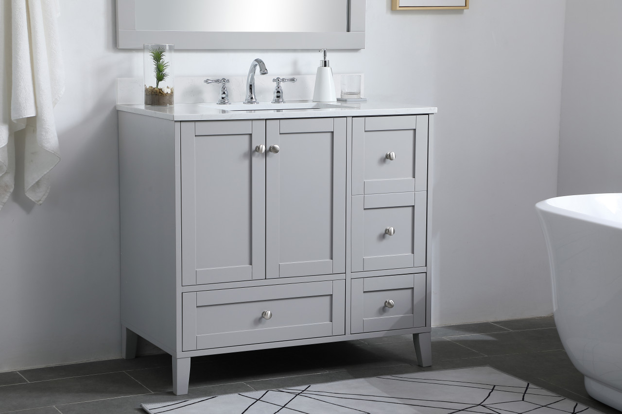 Elegant Decor VF18036GR-BS 36 inch Single Bathroom Vanity in Grey with Backsplash