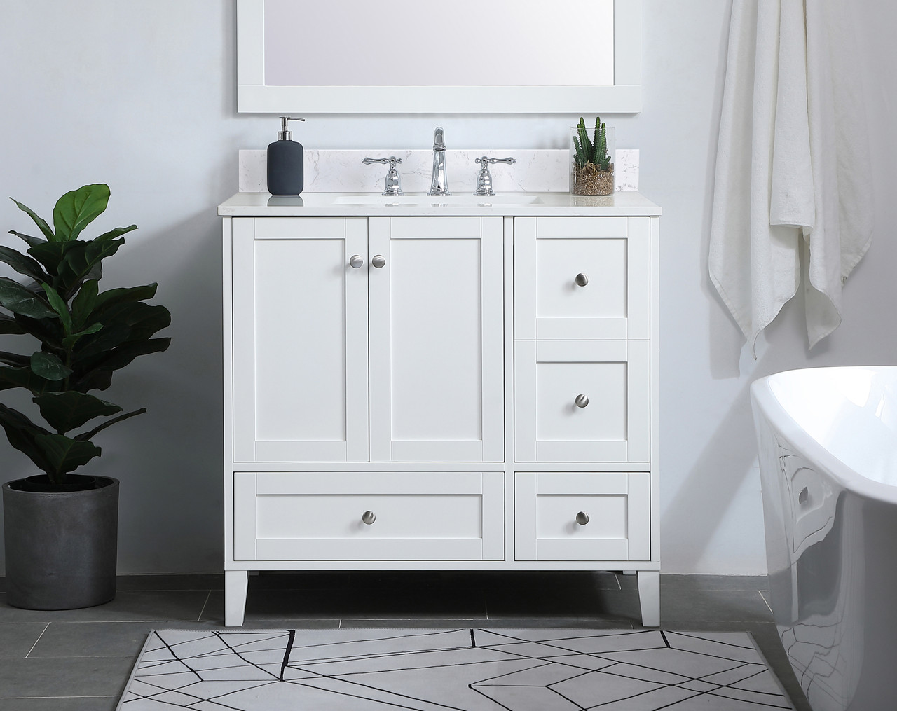 Elegant Decor VF18036WH-BS 36 inch Single Bathroom Vanity in White with Backsplash