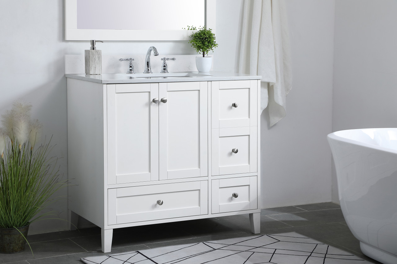 Elegant Decor VF18036WH-BS 36 inch Single Bathroom Vanity in White with Backsplash