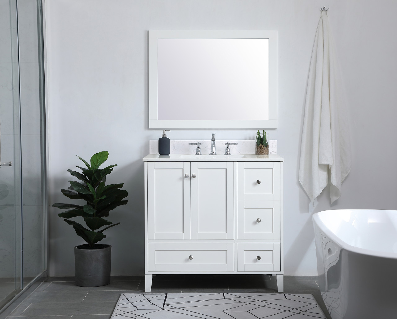 Elegant Decor VF18036WH-BS 36 inch Single Bathroom Vanity in White with Backsplash