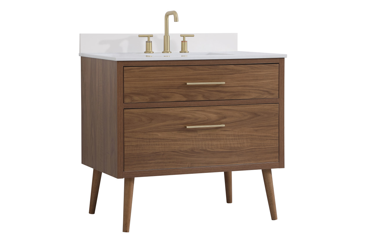 Elegant Decor VF41036WB-BS 36 inch bathroom Vanity in Walnut Brown with Backsplash
