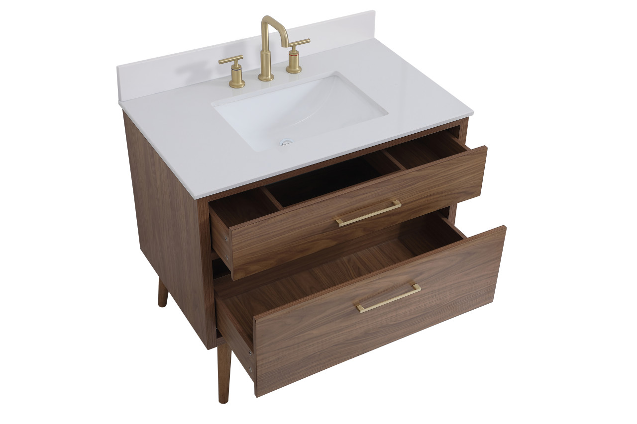 Elegant Decor VF41036WB-BS 36 inch bathroom Vanity in Walnut Brown with Backsplash
