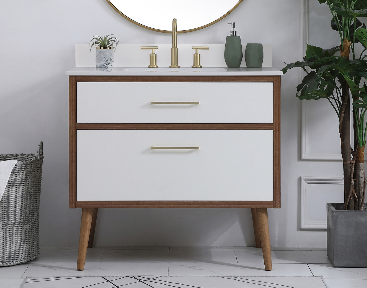 Elegant Decor VF41036WH-BS 36 inch bathroom Vanity in White with Backsplash