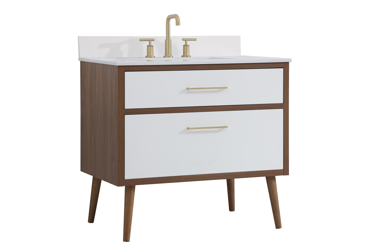 Elegant Decor VF41036WH-BS 36 inch bathroom Vanity in White with Backsplash