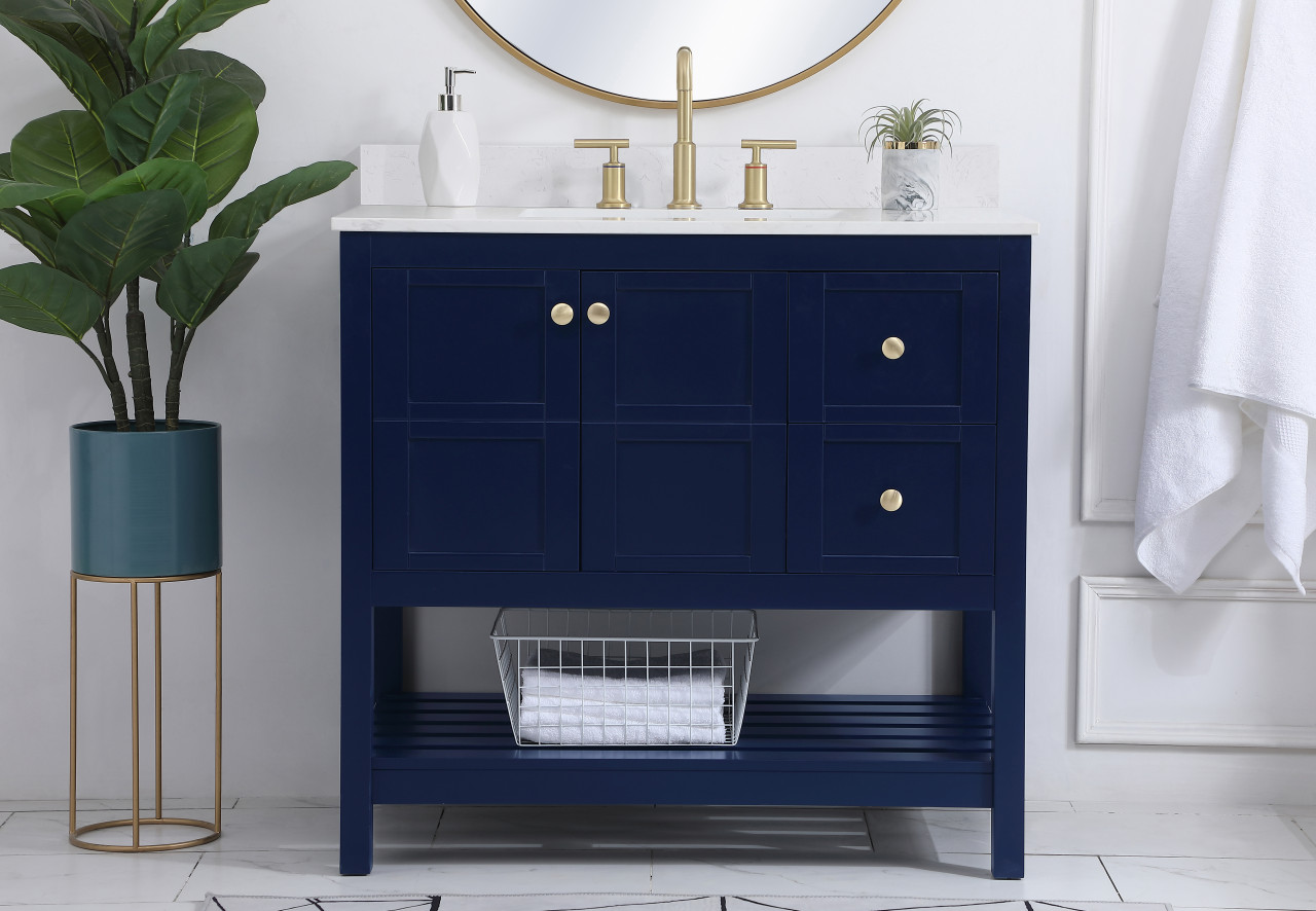 Elegant Decor VF16436BL-BS 36 inch Single Bathroom Vanity in Blue with Backsplash