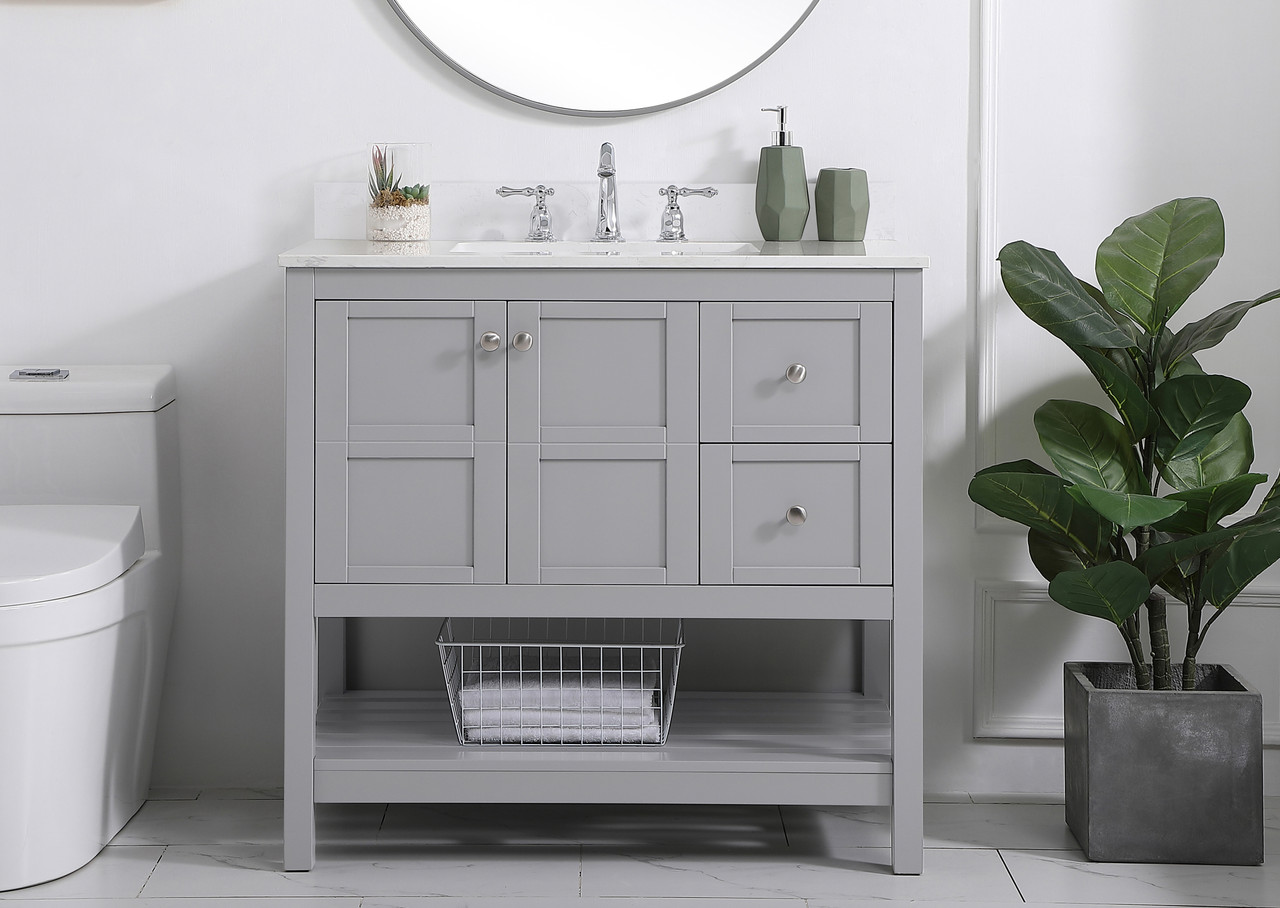 Elegant Decor VF16436GR-BS 36 inch Single Bathroom Vanity in Gray with Backsplash