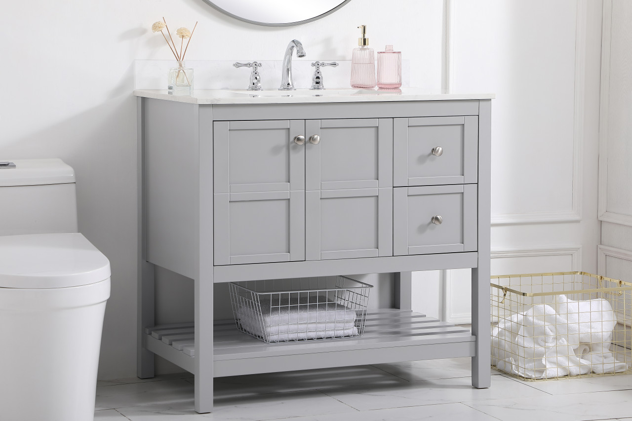 Elegant Decor VF16436GR-BS 36 inch Single Bathroom Vanity in Gray with Backsplash