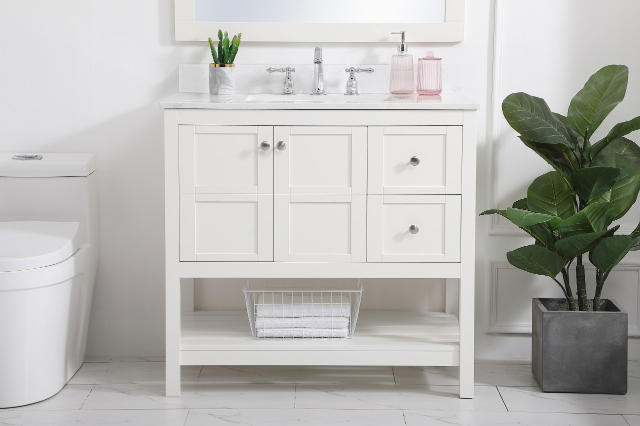 Elegant Decor VF16436WH-BS 36 inch Single Bathroom Vanity in White with Backsplash