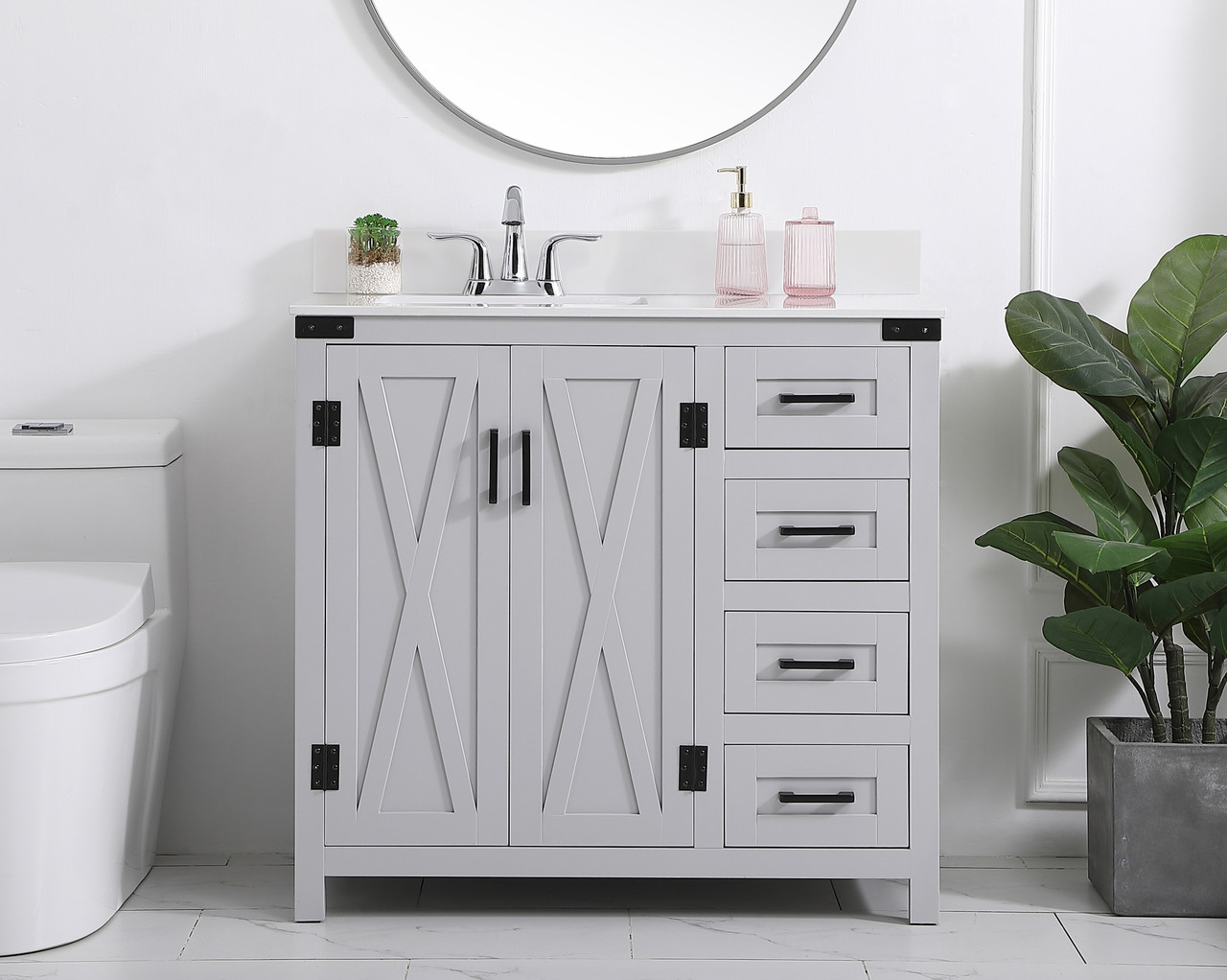 Elegant Decor VF90236GR-BS 36 inch bathroom Vanity in Grey with Backsplash