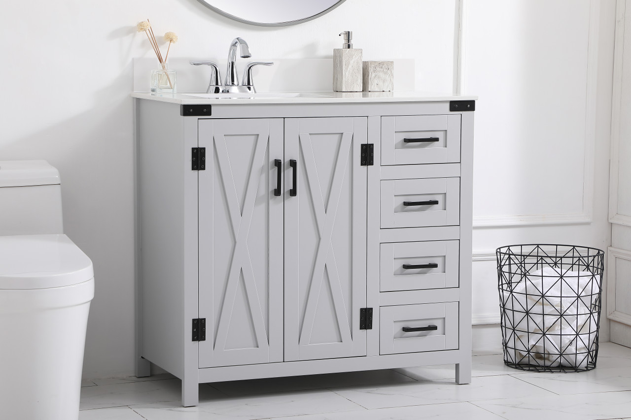 Elegant Decor VF90236GR-BS 36 inch bathroom Vanity in Grey with Backsplash