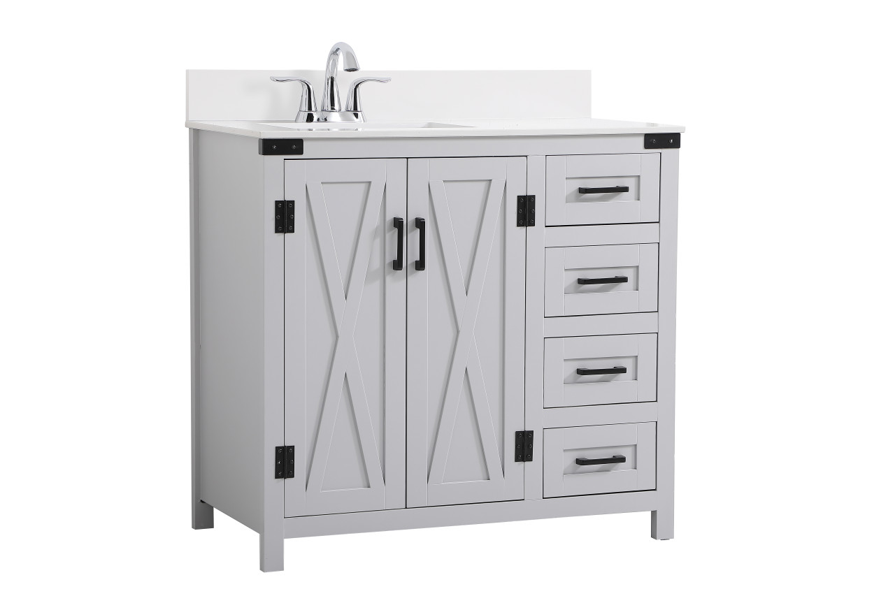 Elegant Decor VF90236GR-BS 36 inch bathroom Vanity in Grey with Backsplash
