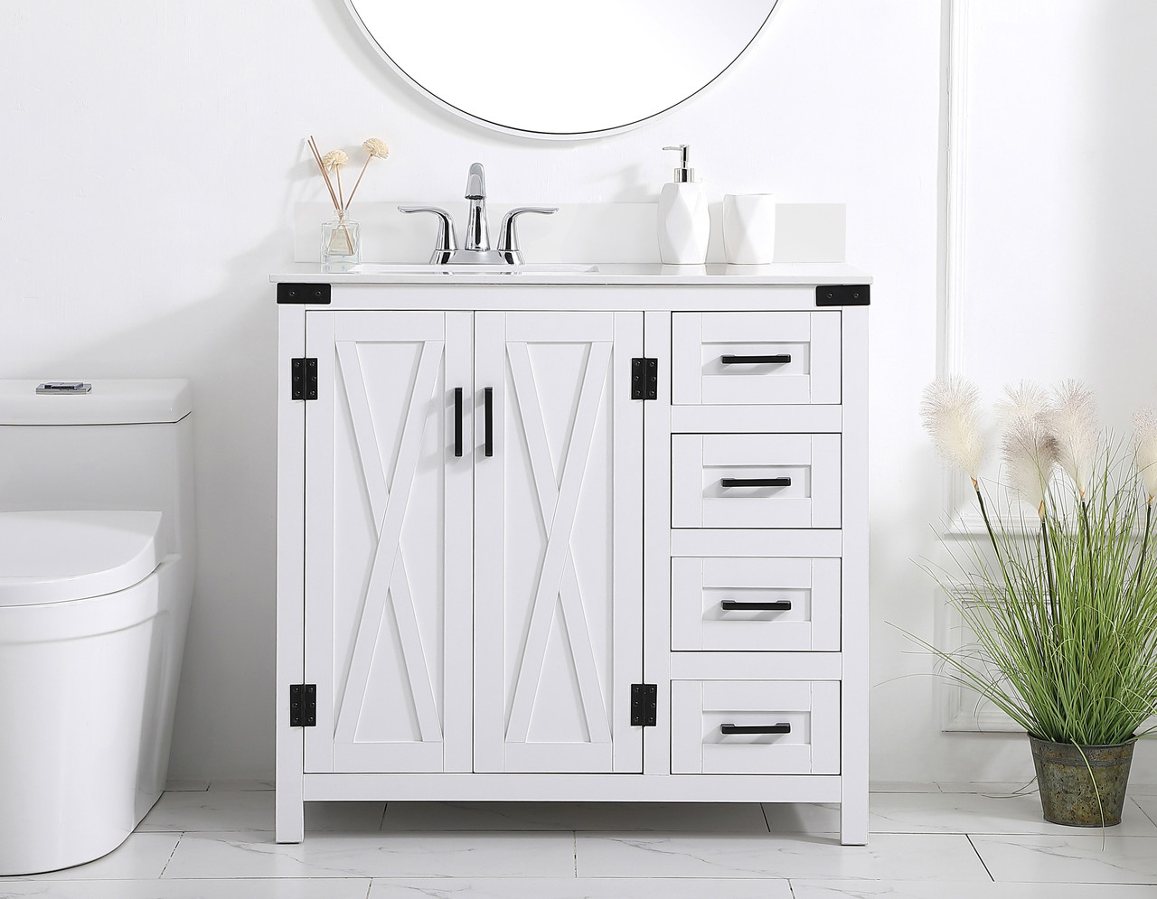 Elegant Decor VF90236WH-BS 36 inch bathroom Vanity in White with Backsplash