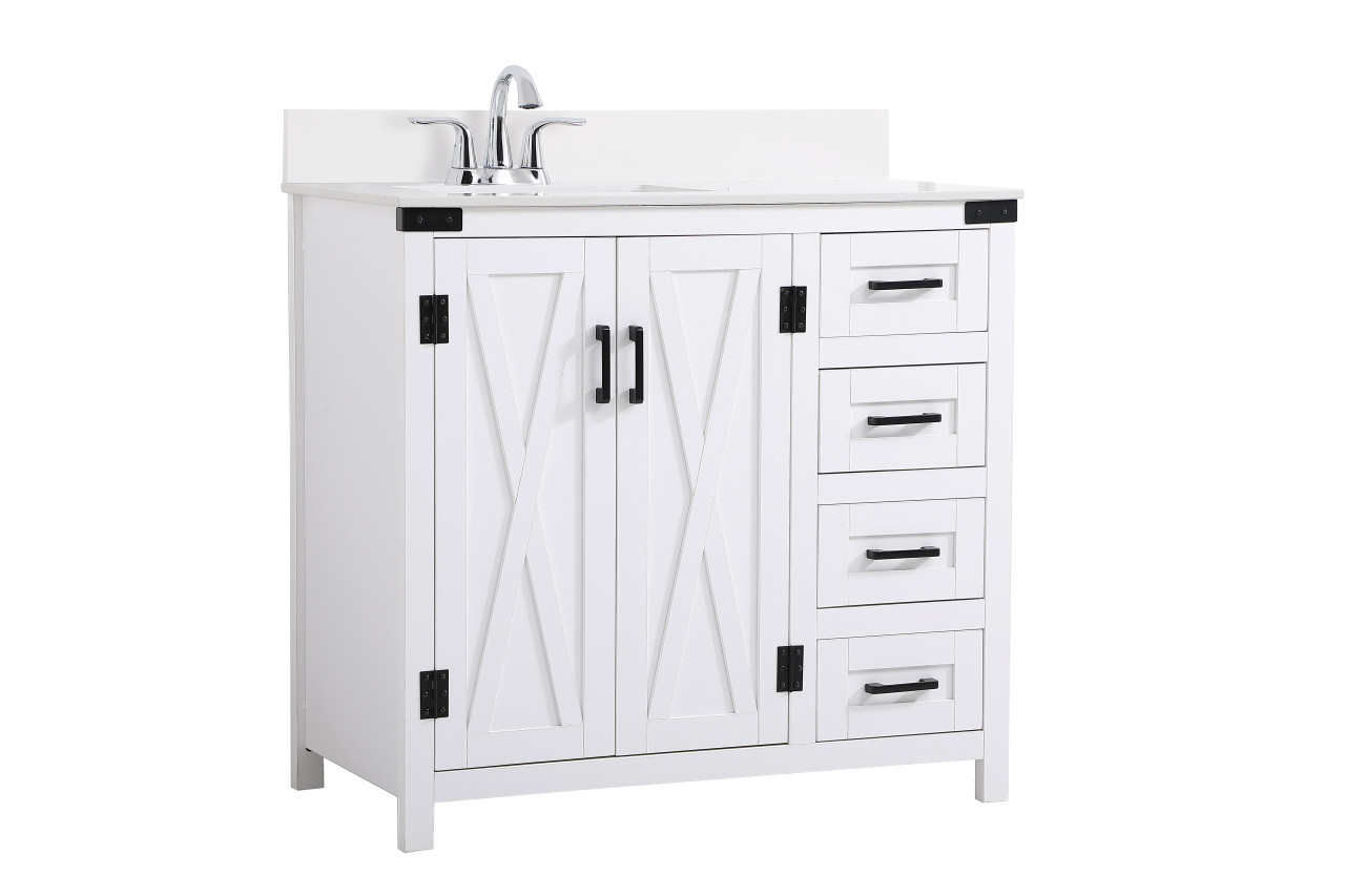 Elegant Decor VF90236WH-BS 36 inch bathroom Vanity in White with Backsplash