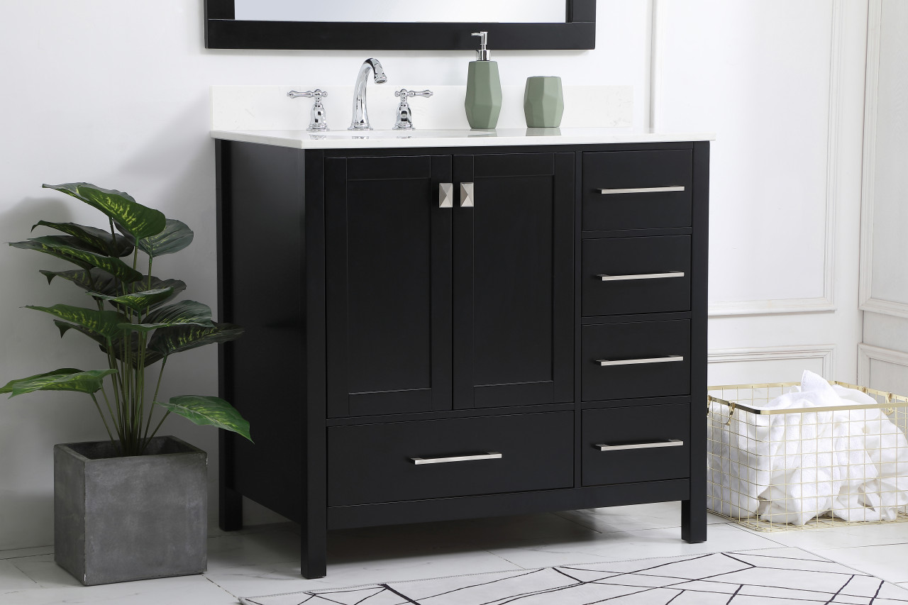 Elegant Decor VF18836BK-BS 36 inch Single Bathroom Vanity in Black with Backsplash
