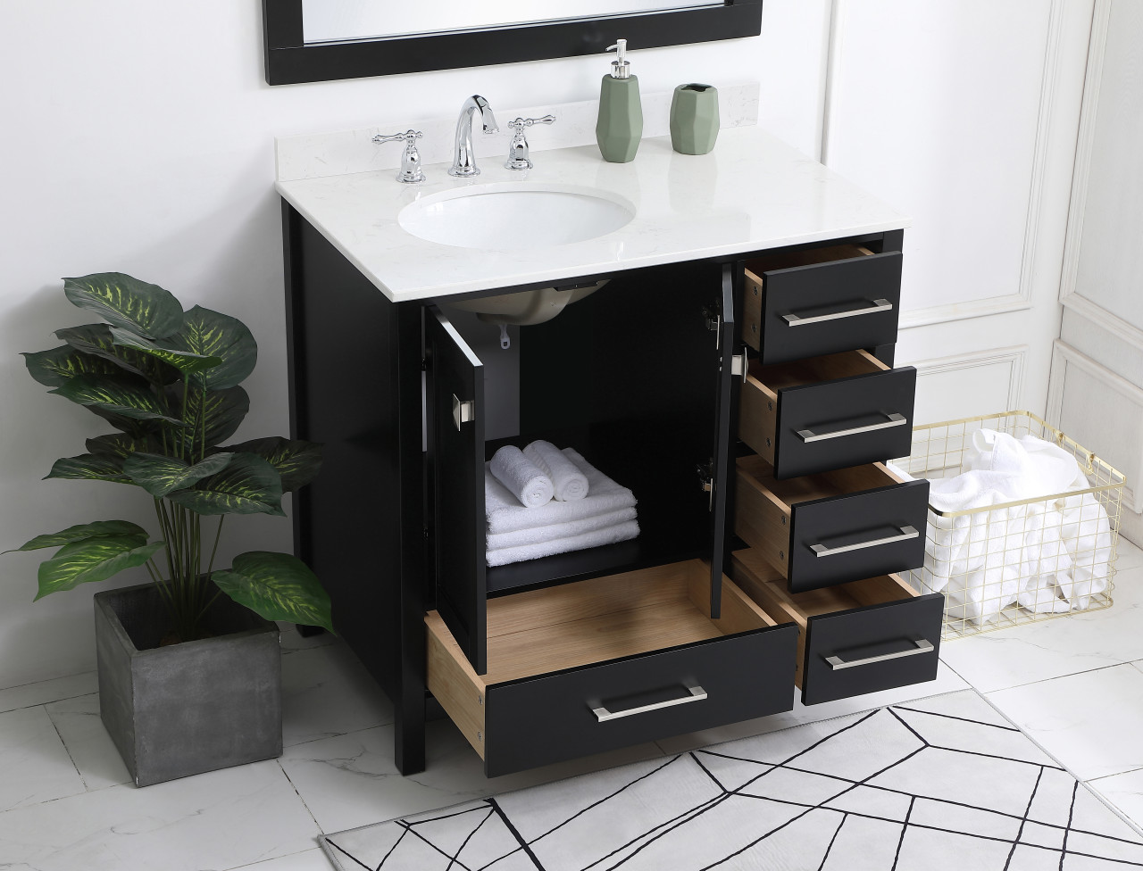 Elegant Decor VF18836BK-BS 36 inch Single Bathroom Vanity in Black with Backsplash