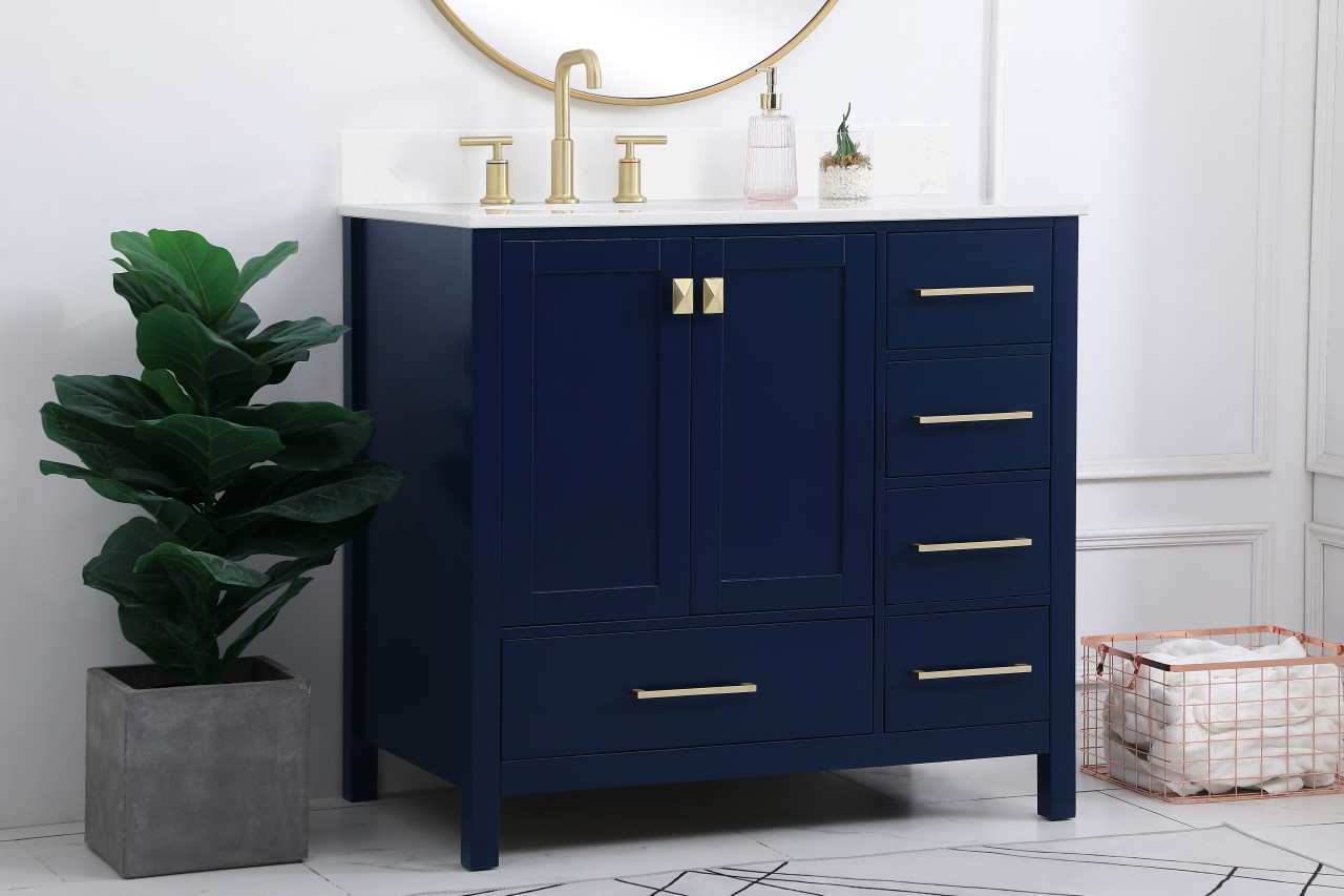Elegant Decor VF18836BL-BS 36 inch Single Bathroom Vanity in Blue with Backsplash
