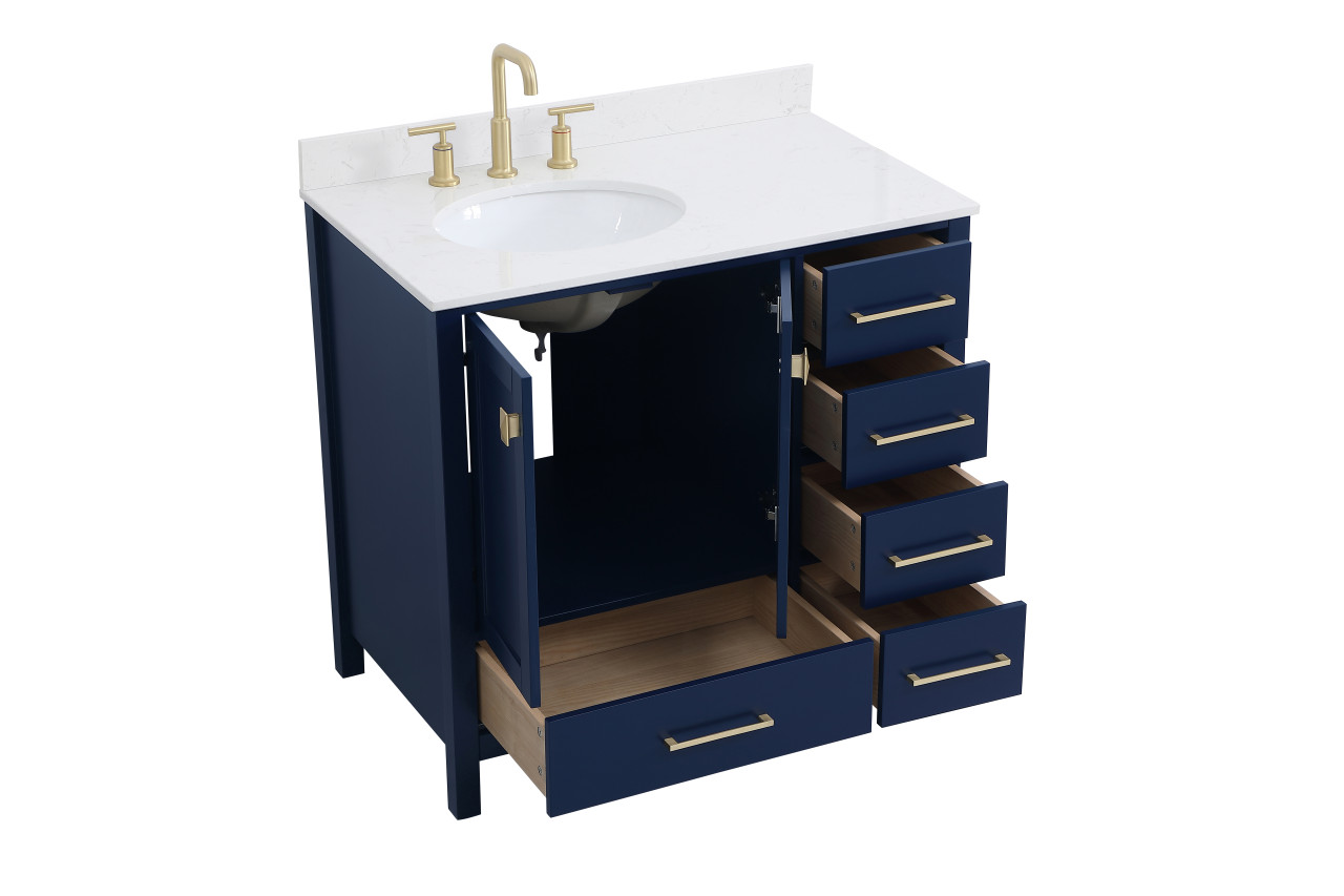 Elegant Decor VF18836BL-BS 36 inch Single Bathroom Vanity in Blue with Backsplash