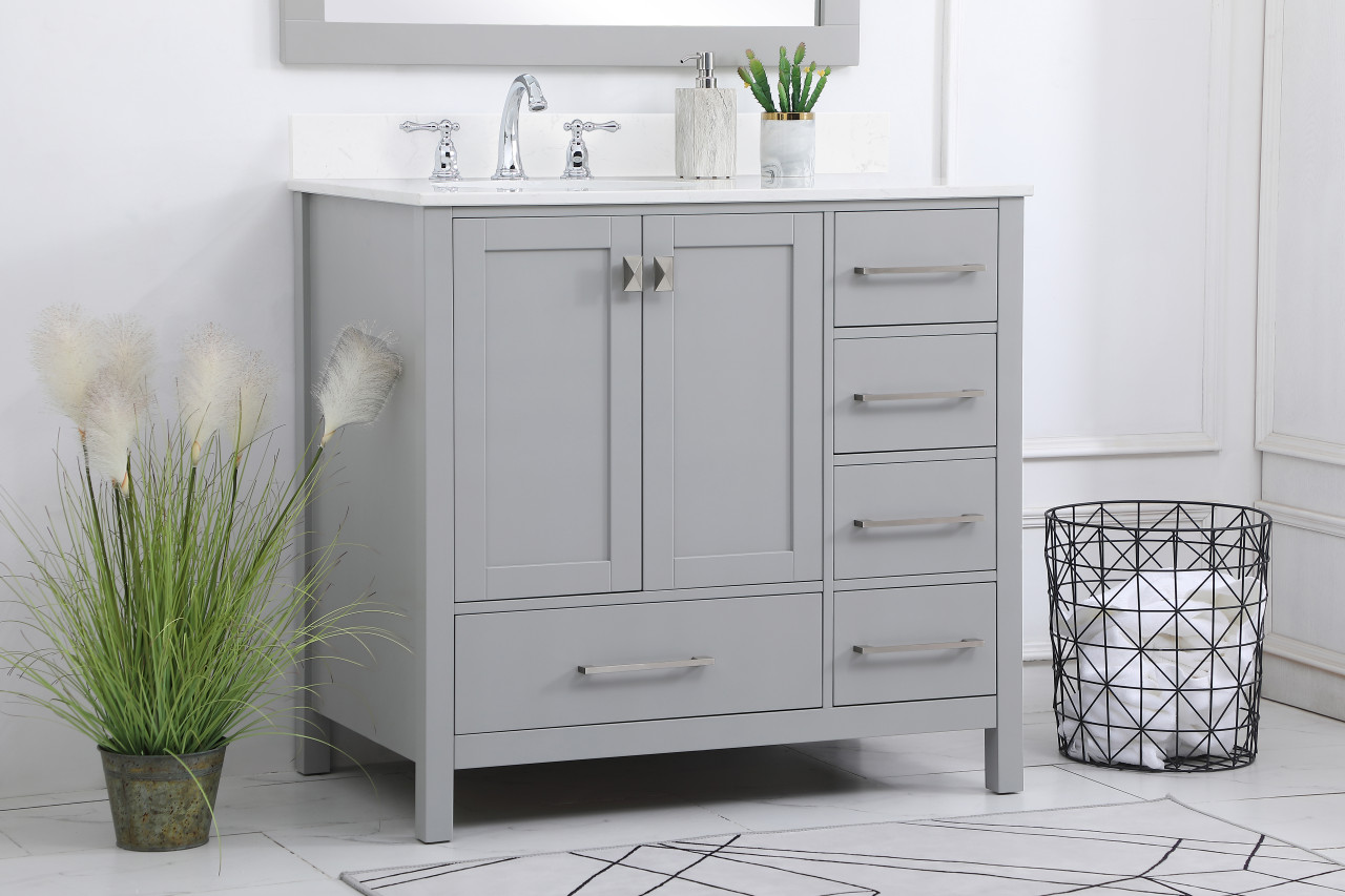 Elegant Decor VF18836GR-BS 36 inch Single Bathroom Vanity in Gray with Backsplash