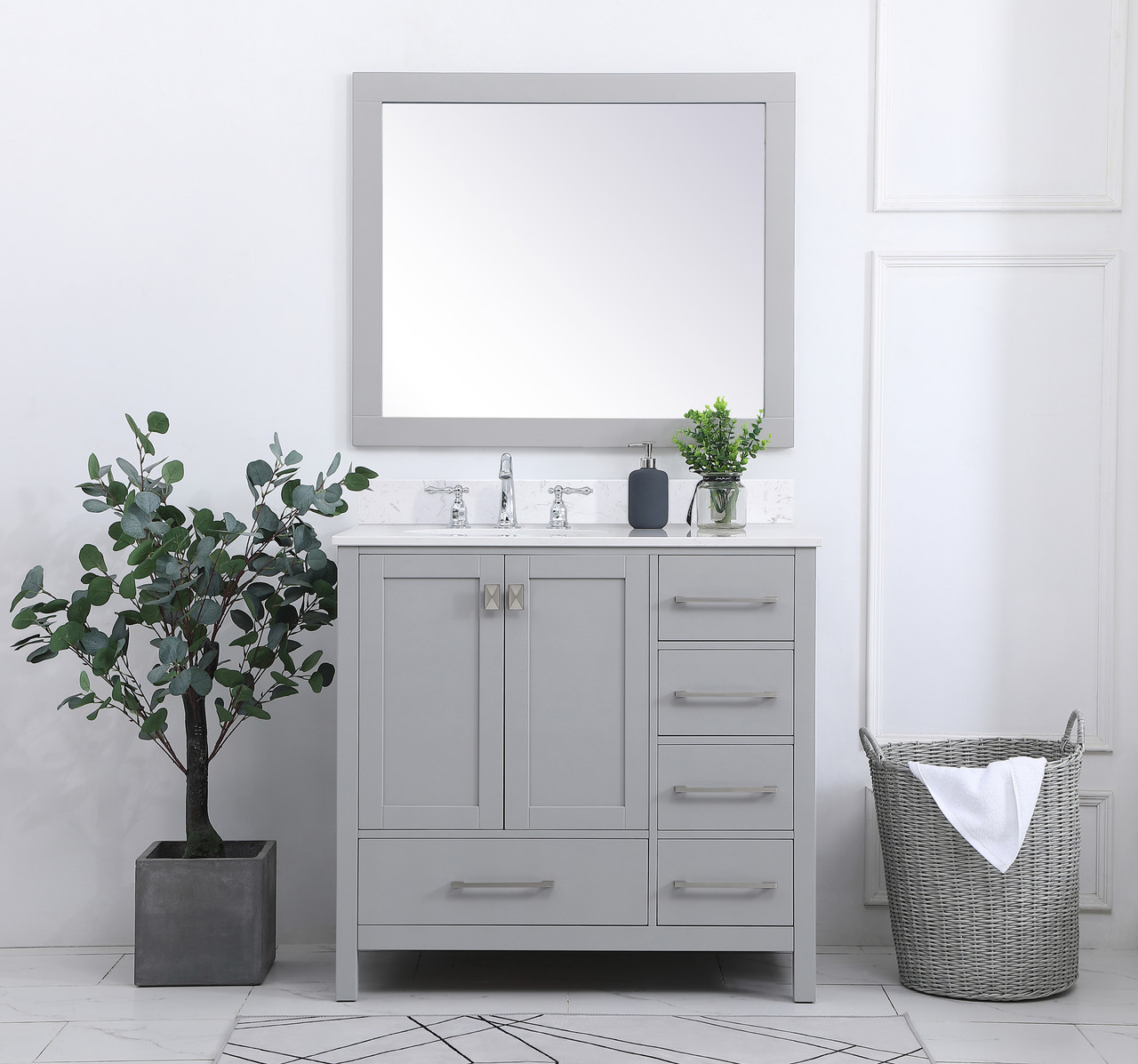 Elegant Decor VF18836GR-BS 36 inch Single Bathroom Vanity in Gray with Backsplash