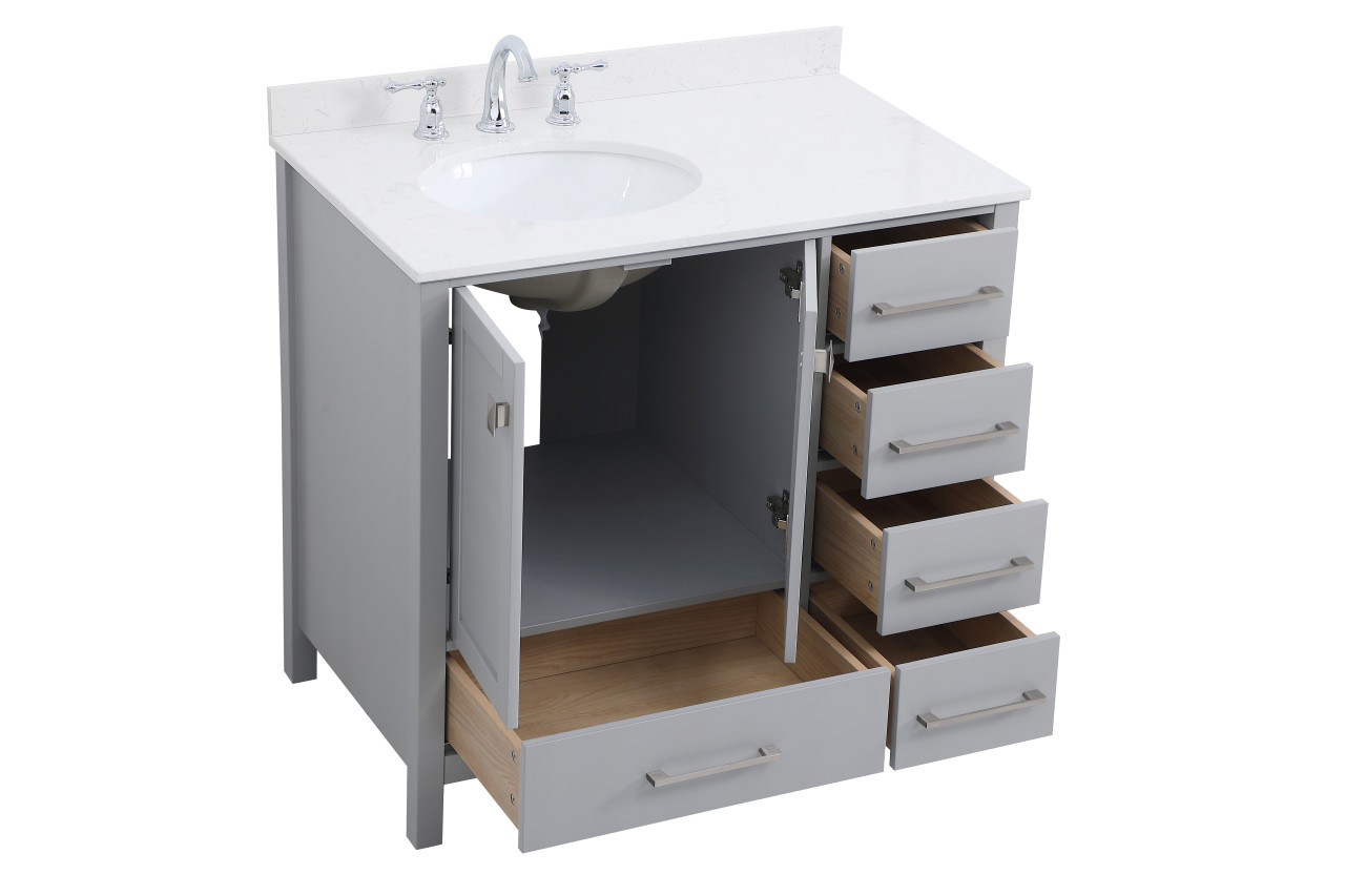 Elegant Decor VF18836GR-BS 36 inch Single Bathroom Vanity in Gray with Backsplash