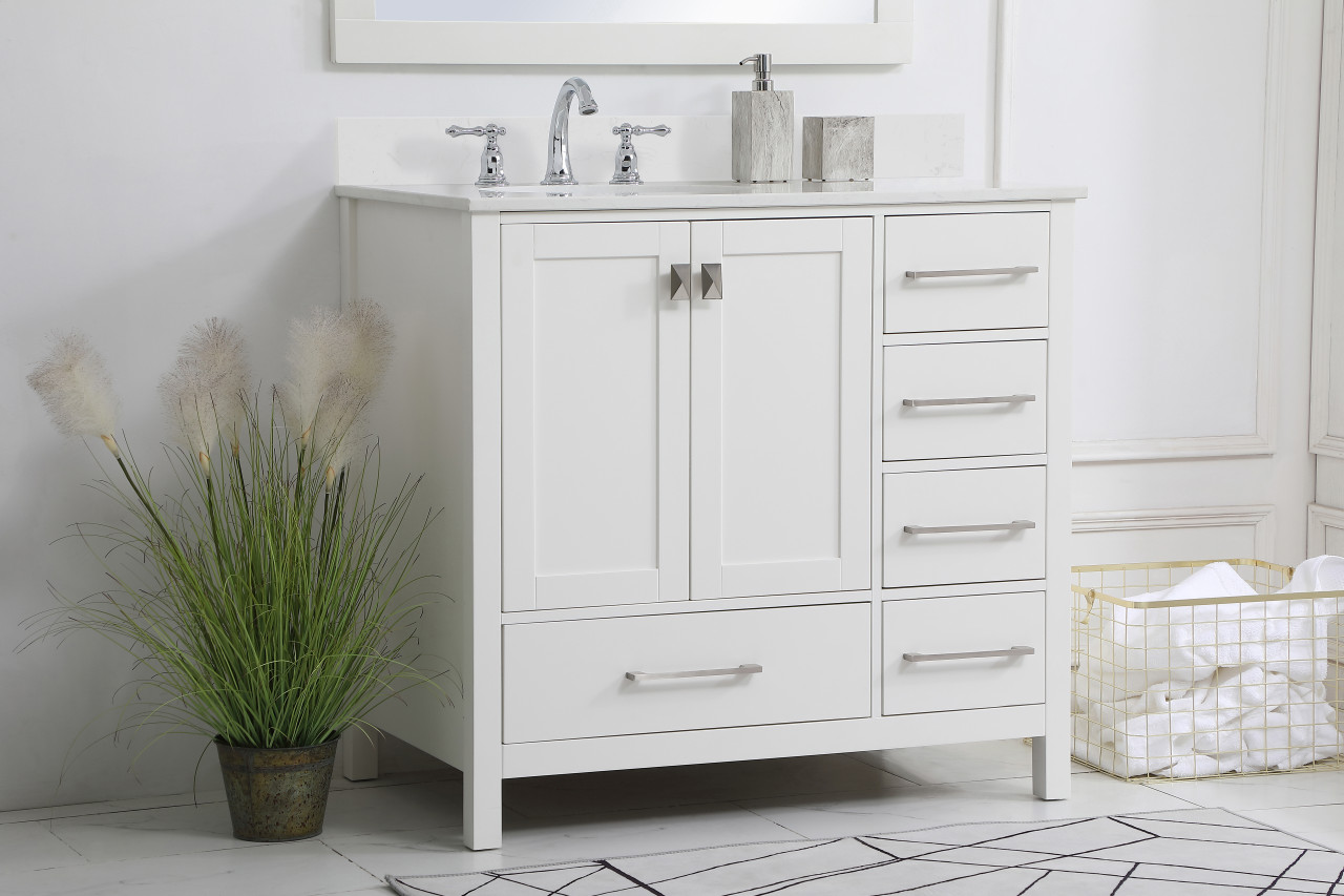 Elegant Decor VF18836WH-BS 36 inch Single Bathroom Vanity in White with Backsplash
