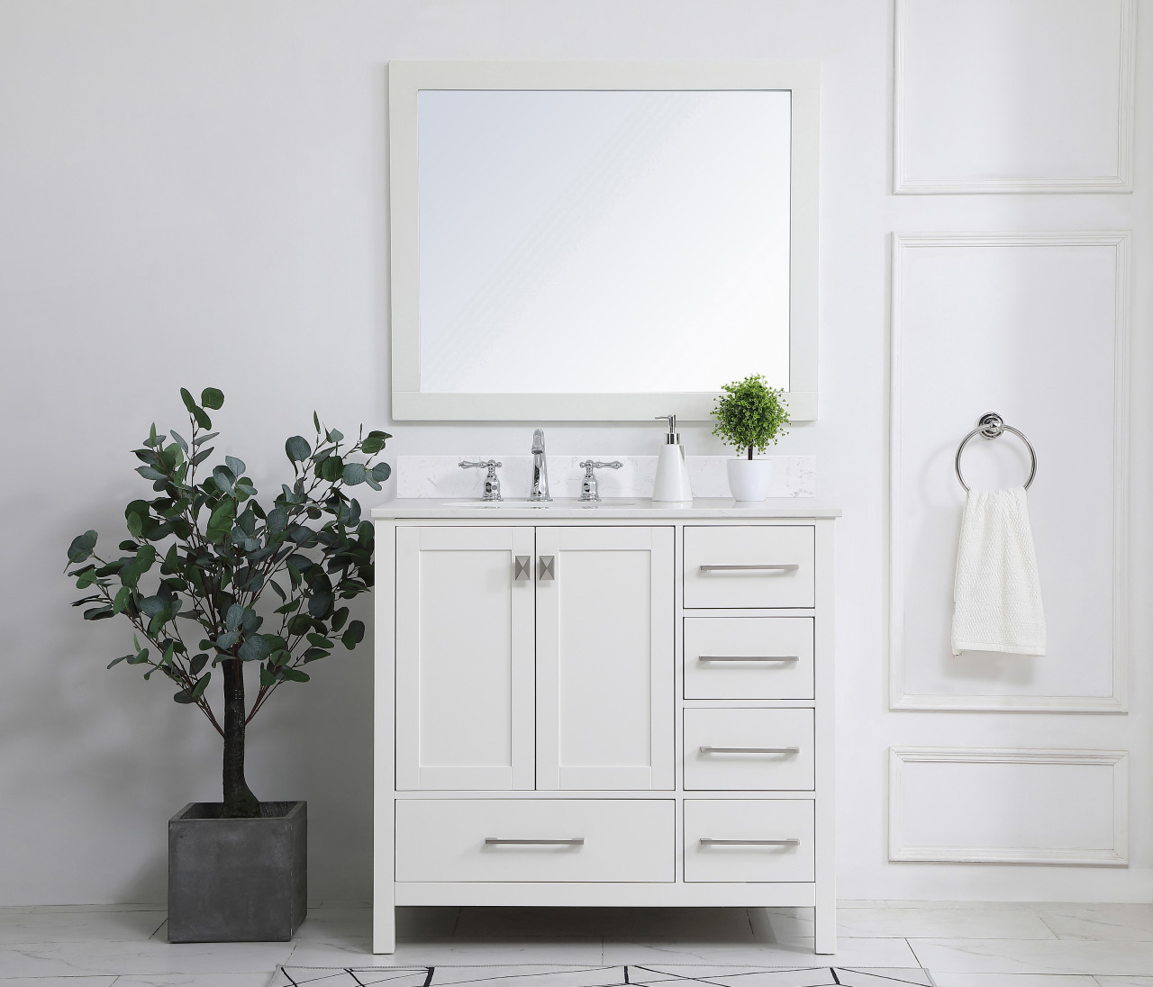 Elegant Decor VF18836WH-BS 36 inch Single Bathroom Vanity in White with Backsplash