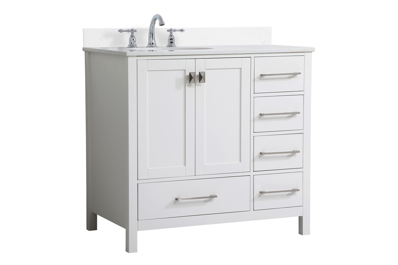 Elegant Decor VF18836WH-BS 36 inch Single Bathroom Vanity in White with Backsplash
