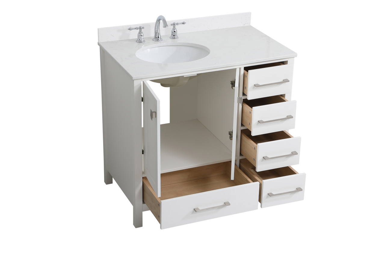 Elegant Decor VF18836WH-BS 36 inch Single Bathroom Vanity in White with Backsplash