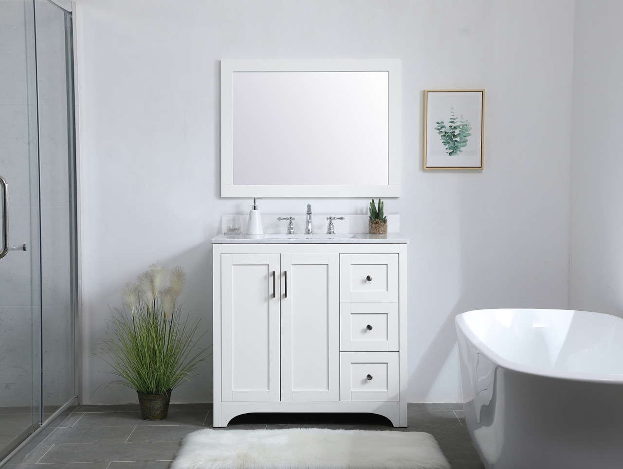 Elegant Decor VF17036WH-BS 36 inch Single Bathroom Vanity in White with Backsplash