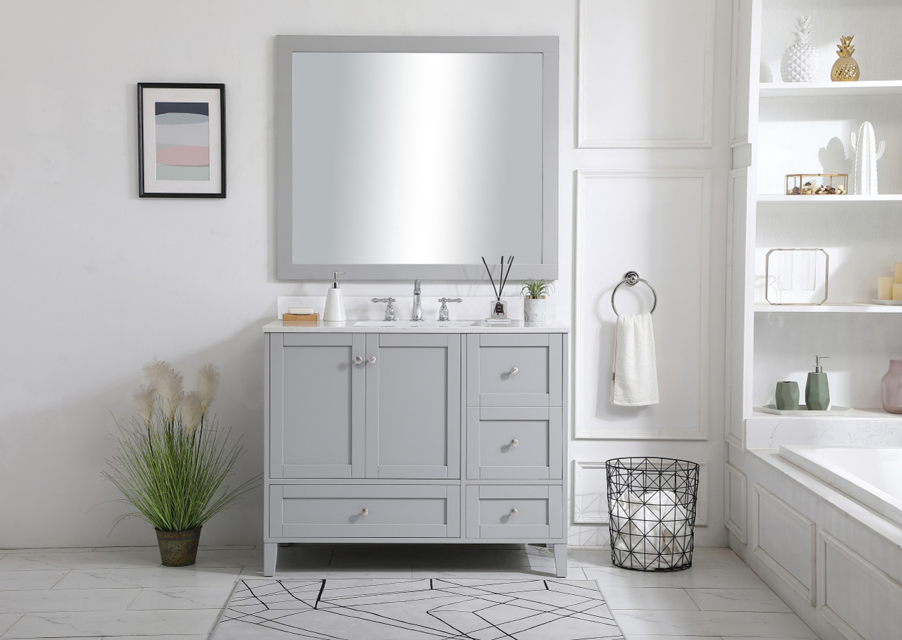 Elegant Decor VF18042GR-BS 42 inch Single Bathroom Vanity in Grey with Backsplash