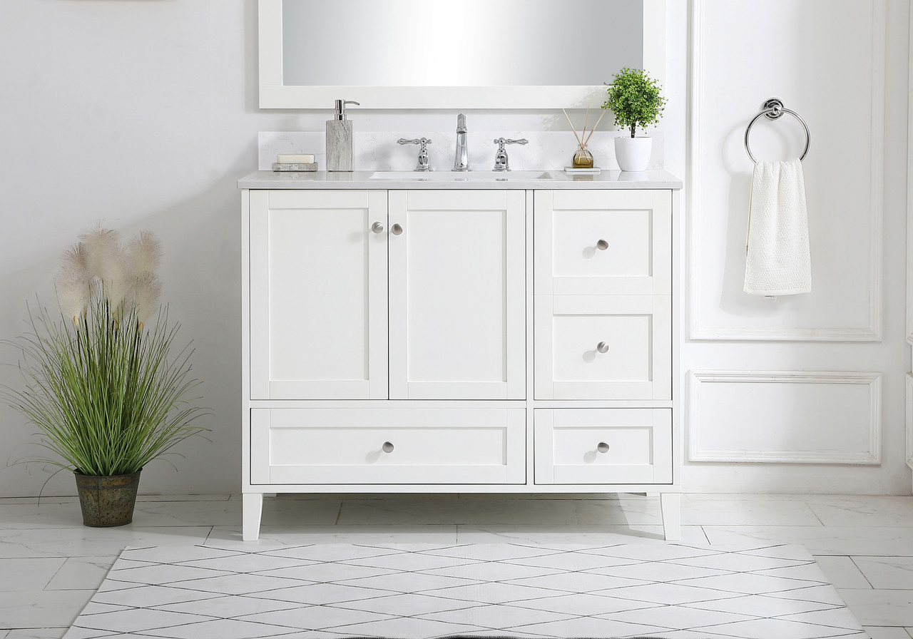 Elegant Decor VF18042WH-BS 42 inch Single Bathroom Vanity in White with Backsplash