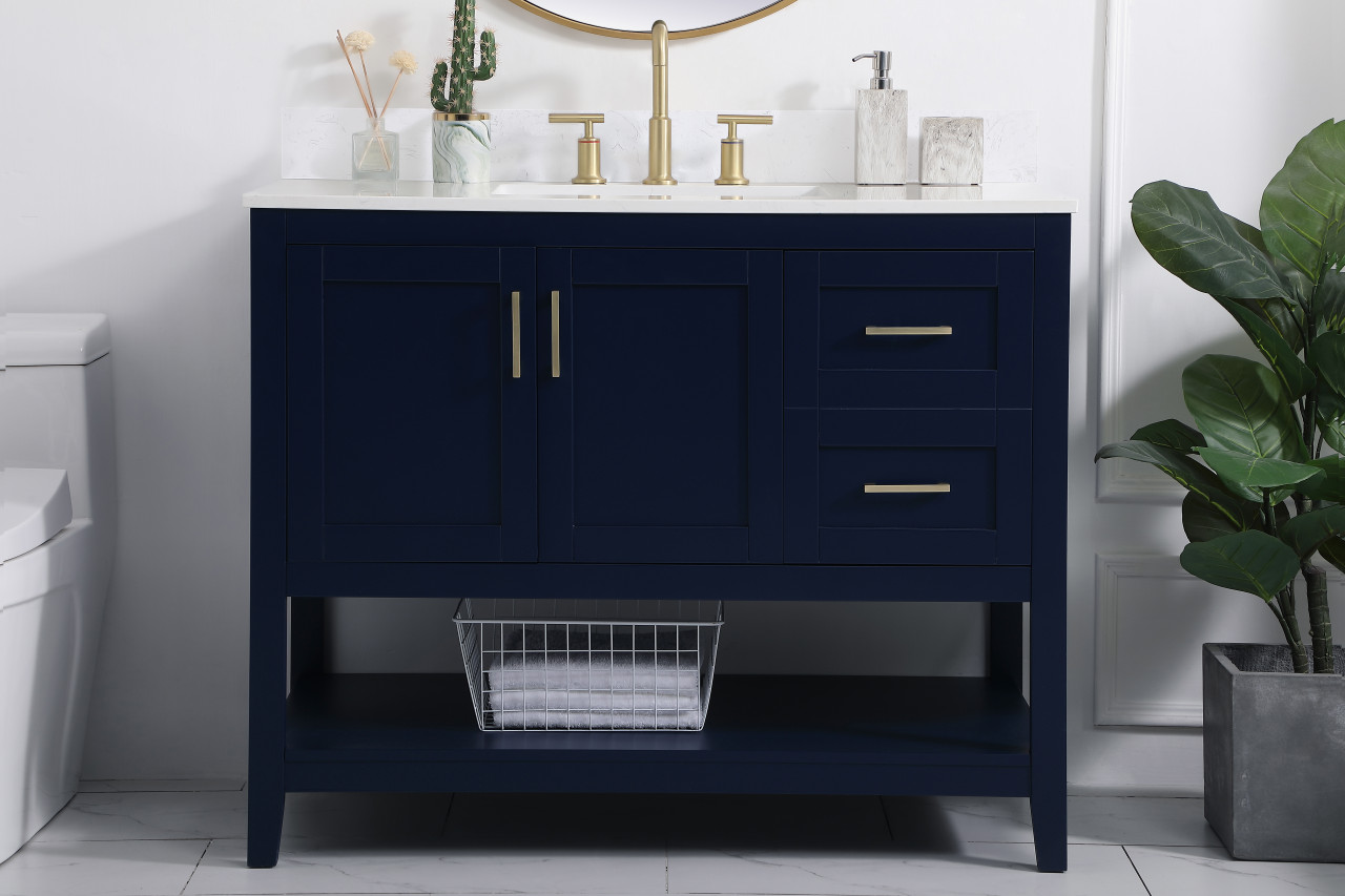 Elegant Decor VF16042BL-BS 42 inch Single Bathroom Vanity in Blue with Backsplash