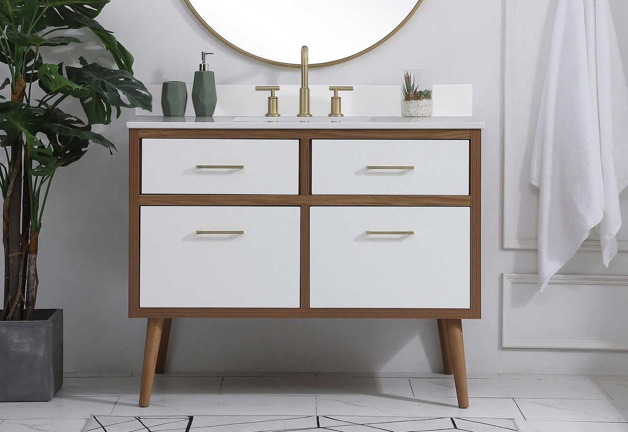Elegant Decor VF41042WH-BS 42 inch bathroom Vanity in White with Backsplash