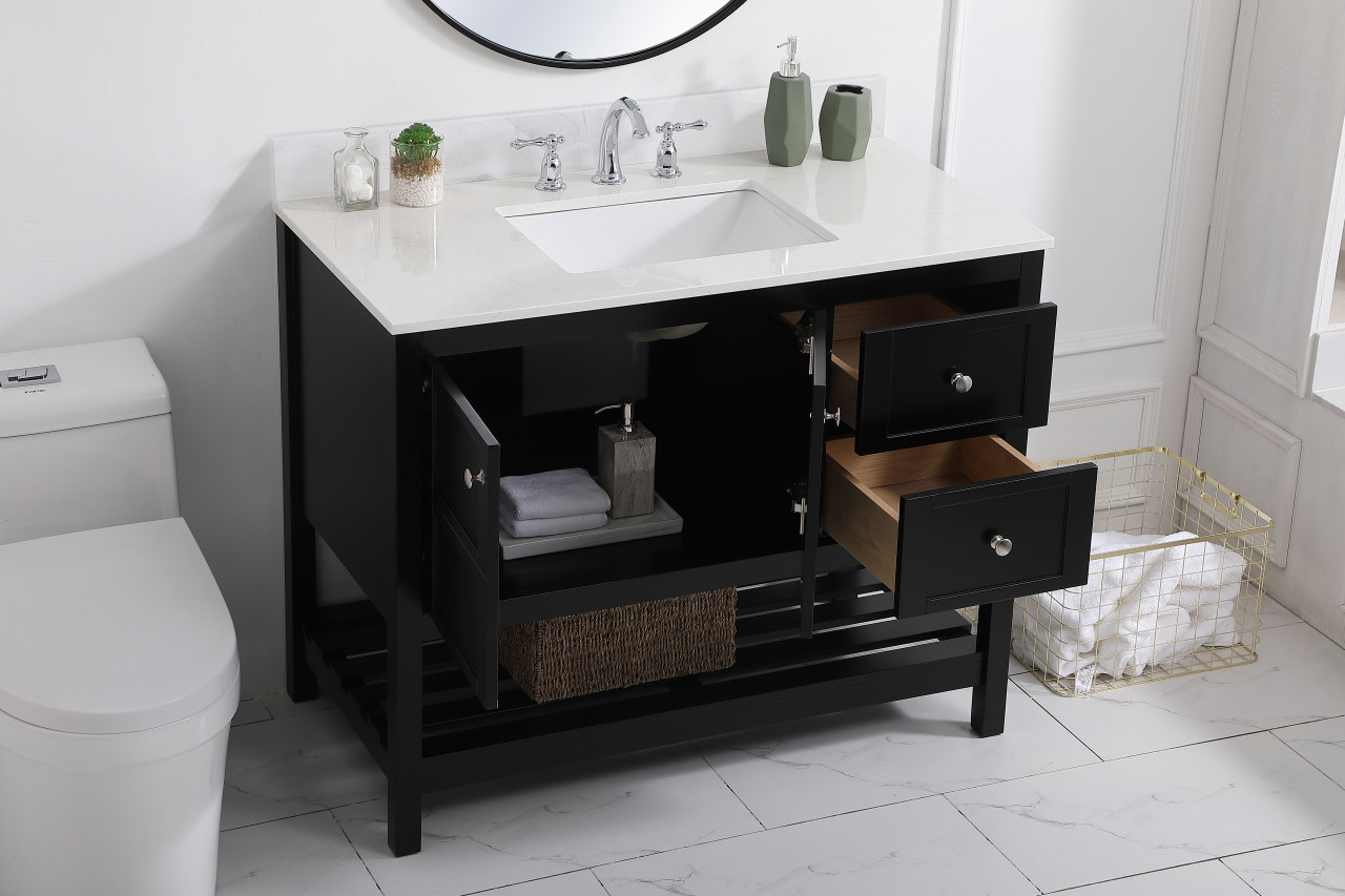 Elegant Decor VF16442BK-BS 42 inch Single Bathroom Vanity in Black with Backsplash