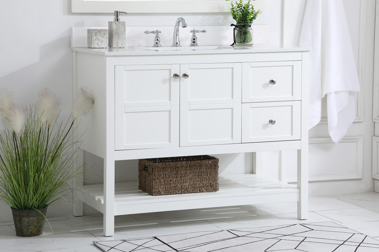 Elegant Decor VF16442WH-BS 42 inch Single Bathroom Vanity in White with Backsplash