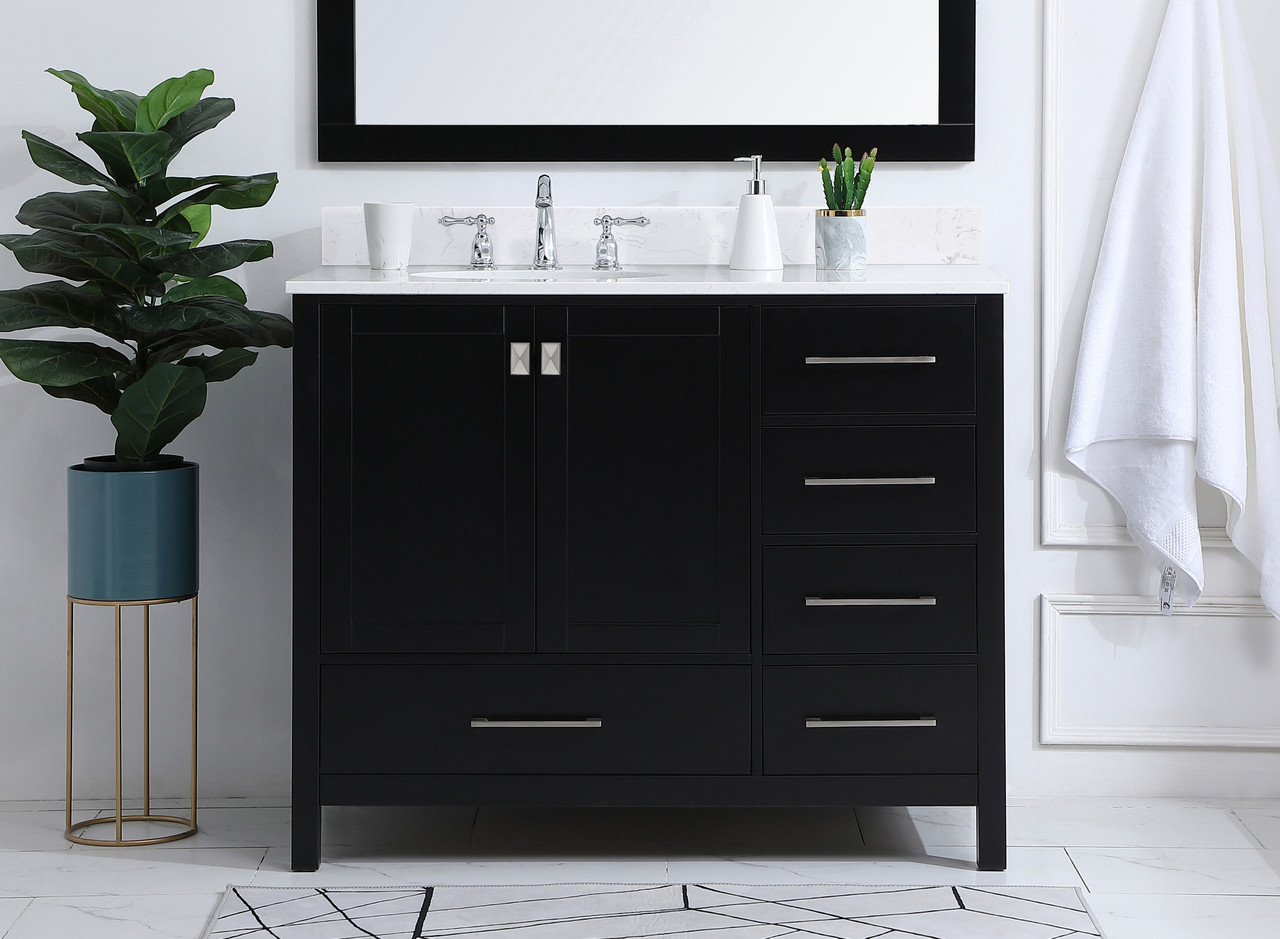 Elegant Decor VF18842BK-BS 42 inch Single Bathroom Vanity in Black with Backsplash