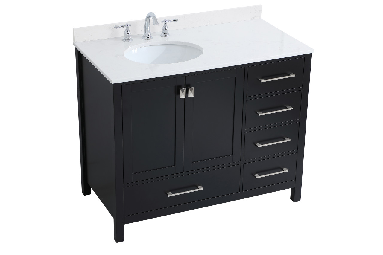 Elegant Decor VF18842BK-BS 42 inch Single Bathroom Vanity in Black with Backsplash