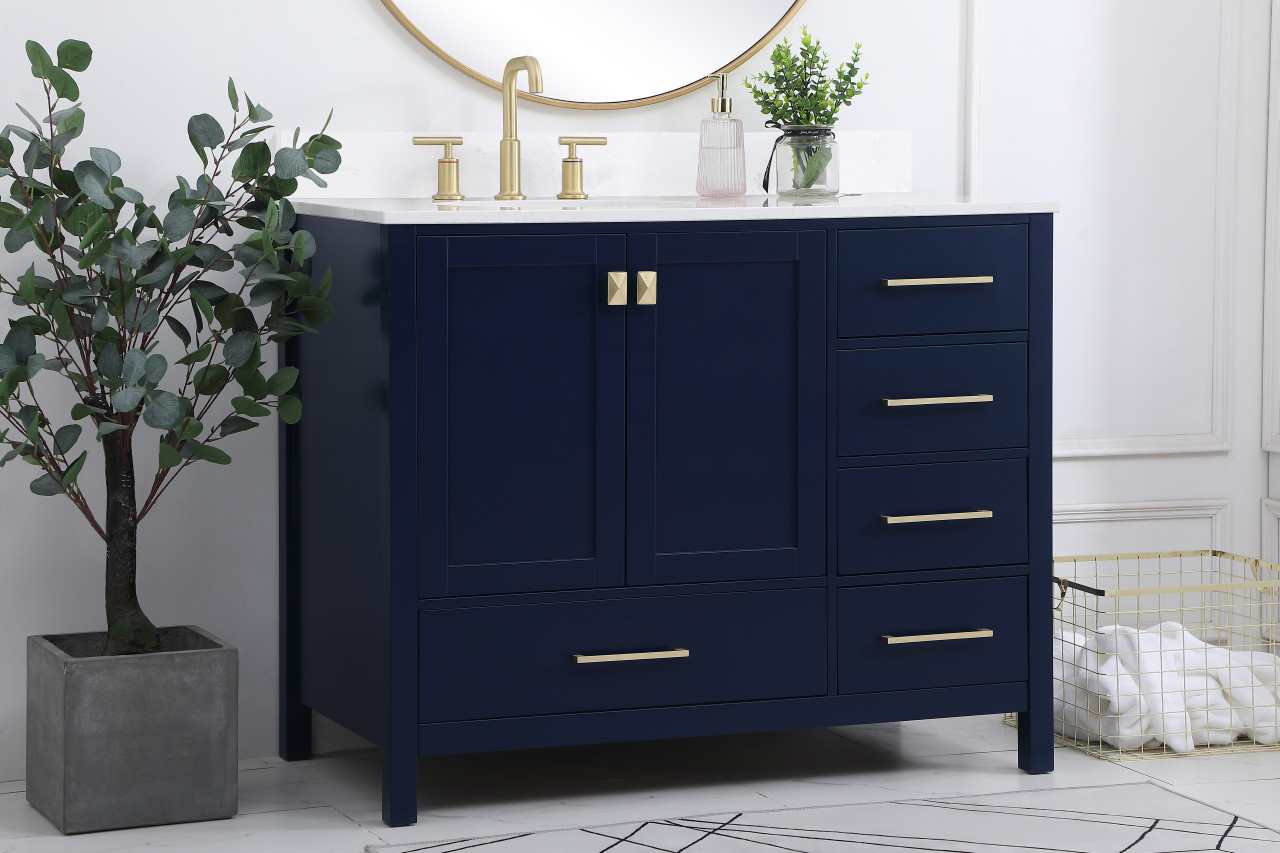 Elegant Decor VF18842BL-BS 42 inch Single Bathroom Vanity in Blue with Backsplash