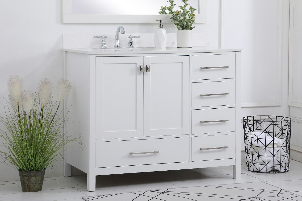 Elegant Decor VF18842WH-BS 42 inch Single Bathroom Vanity in White with Backsplash