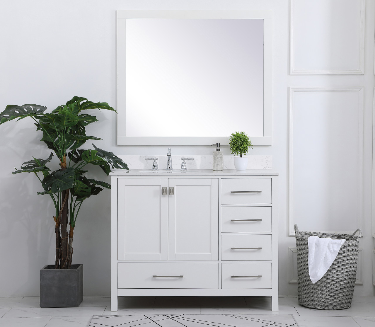 Elegant Decor VF18842WH-BS 42 inch Single Bathroom Vanity in White with Backsplash